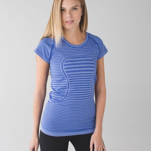 Lululemon Swiftly Blue Striped Women's Top Sz 2 - Picture 1 of 4